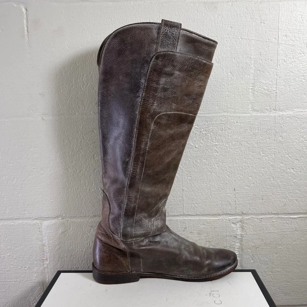 Frye Paige 56783‎ Tall Riding Boots Brown Gray Leather Pull On Women's 8 B